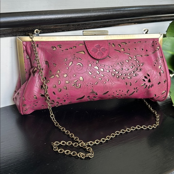 Patricia Nash Genuine Leather Cutout Shoulder Clutch Handbag Vintage-Inspired - Picture 1 of 9